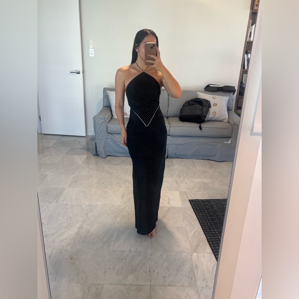 90s Elegant Black Halter Dress (set)